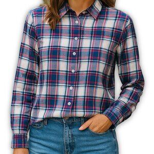 Talbots Button Down Shirt Red Tartan Plaid Cotton Size M